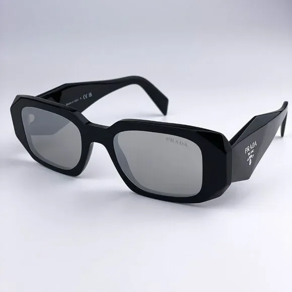 NEW Prada PR17WS 1AB2B0 Black Light Gray Mirrored Silver Square Unisex - Picture 4 of 14
